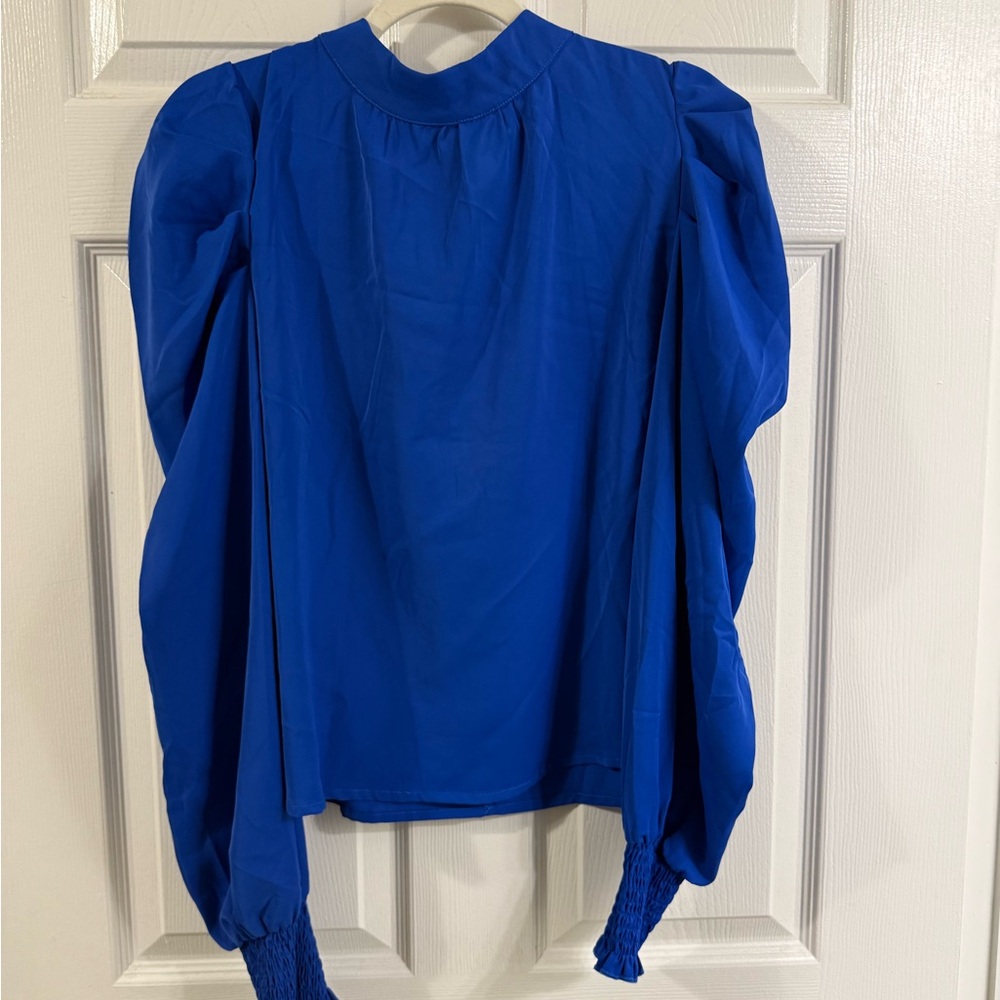 Royal Blue Long Sleeve Tie-Neck Blouse
